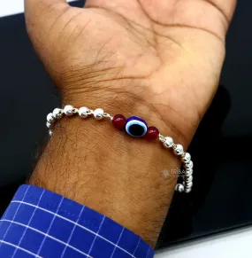 925 sterling silver handmade silver beaded evil eye bracelet, amazing stylish unisex cultural trendy bracelet all sizes jewelry sbr469