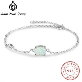925 Sterling Silver Oval Opal Chain Link Adjustable Bracelets