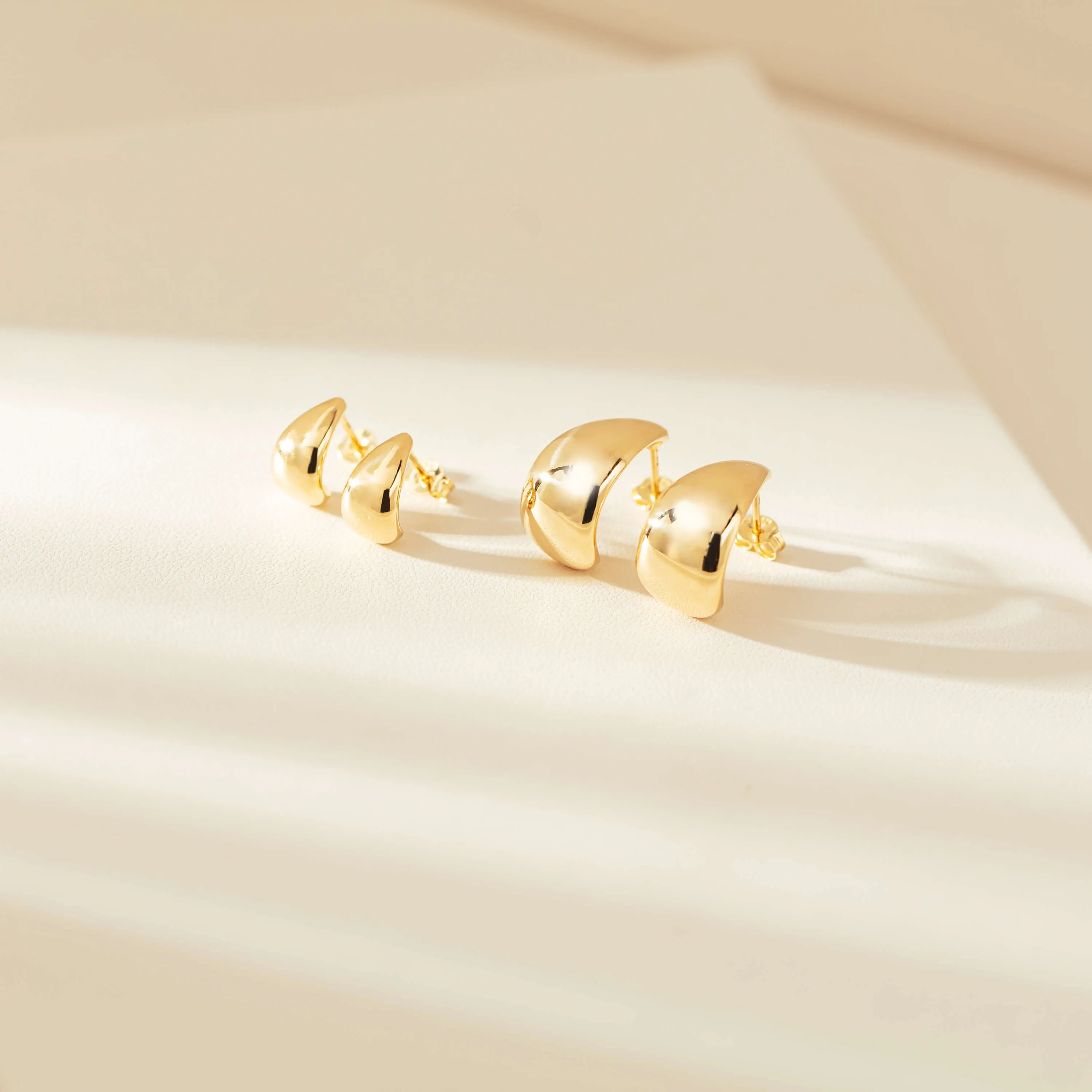 9ct Yellow Gold Large Crescent Hoop Stud Earrings