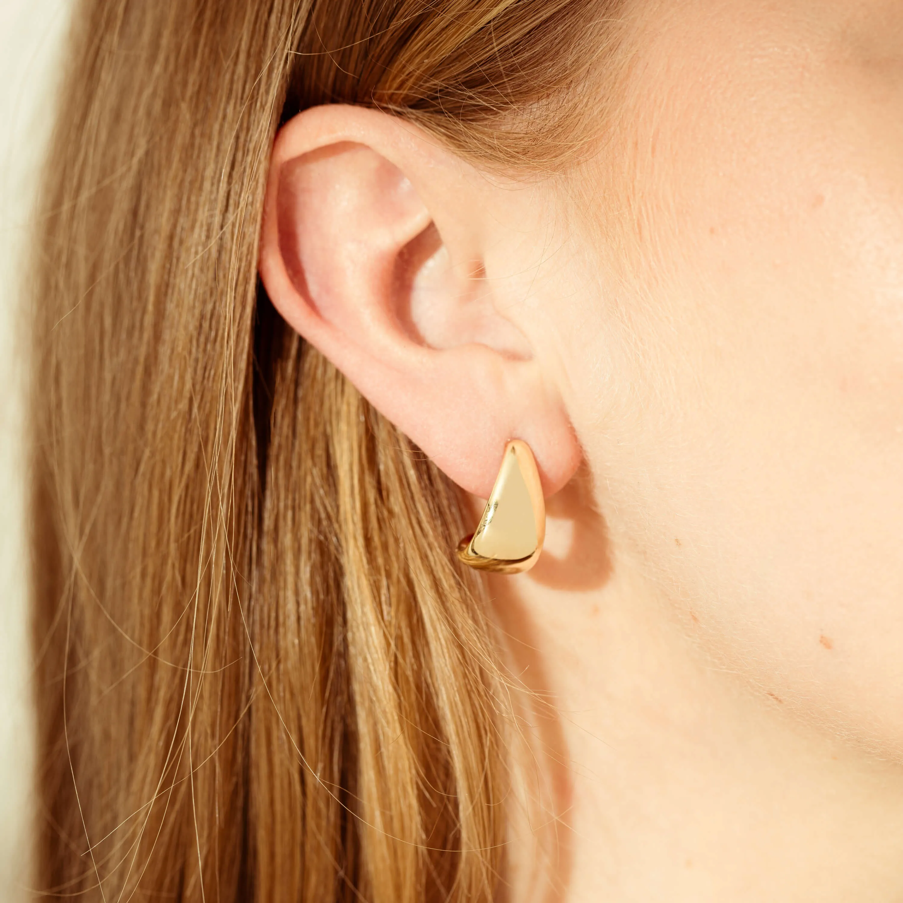 9ct Yellow Gold Large Crescent Hoop Stud Earrings