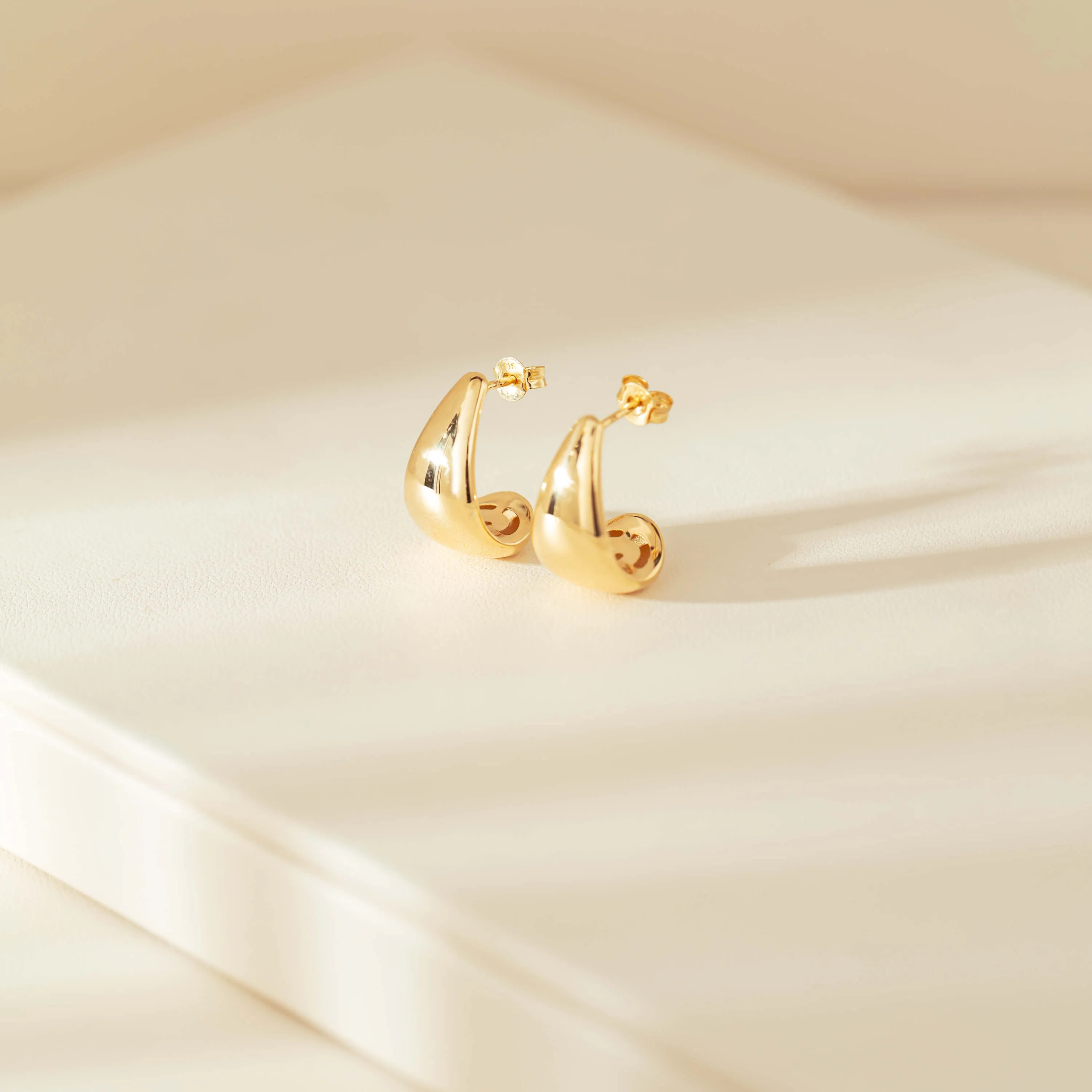9ct Yellow Gold Large Crescent Hoop Stud Earrings