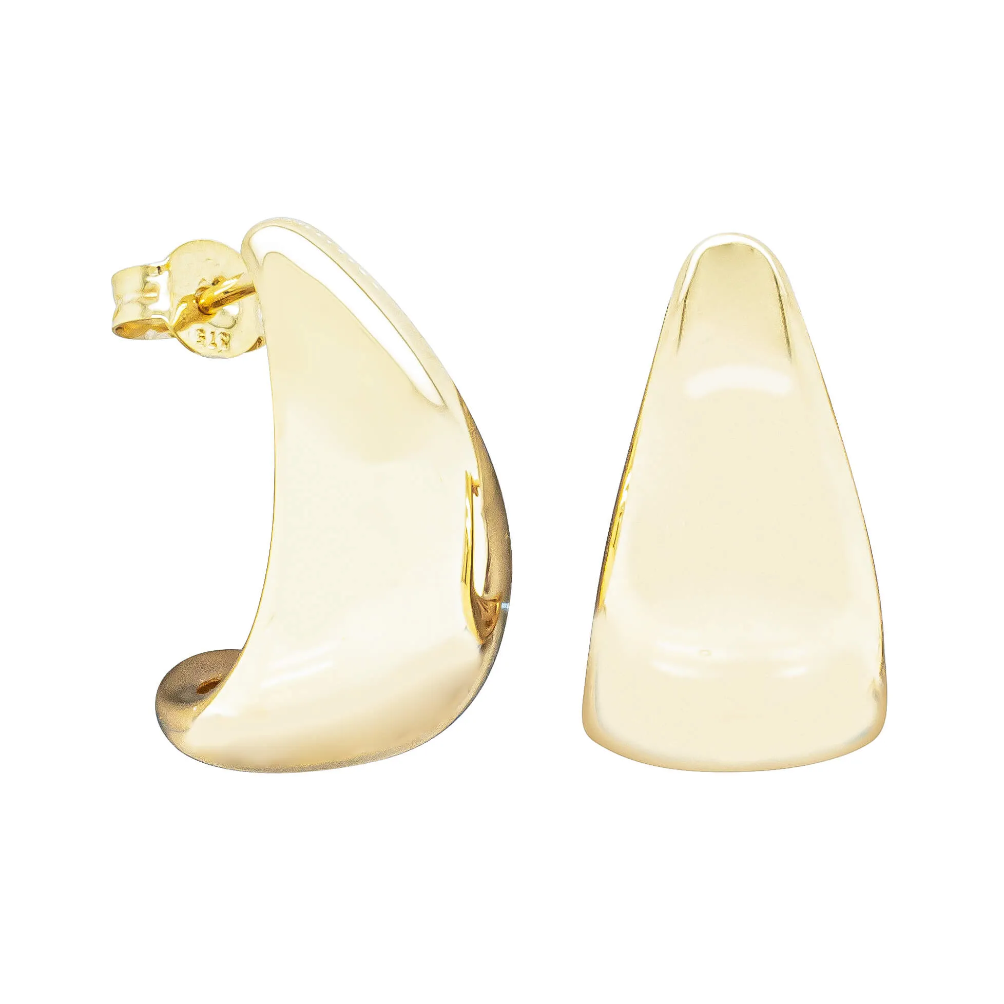 9ct Yellow Gold Large Crescent Hoop Stud Earrings