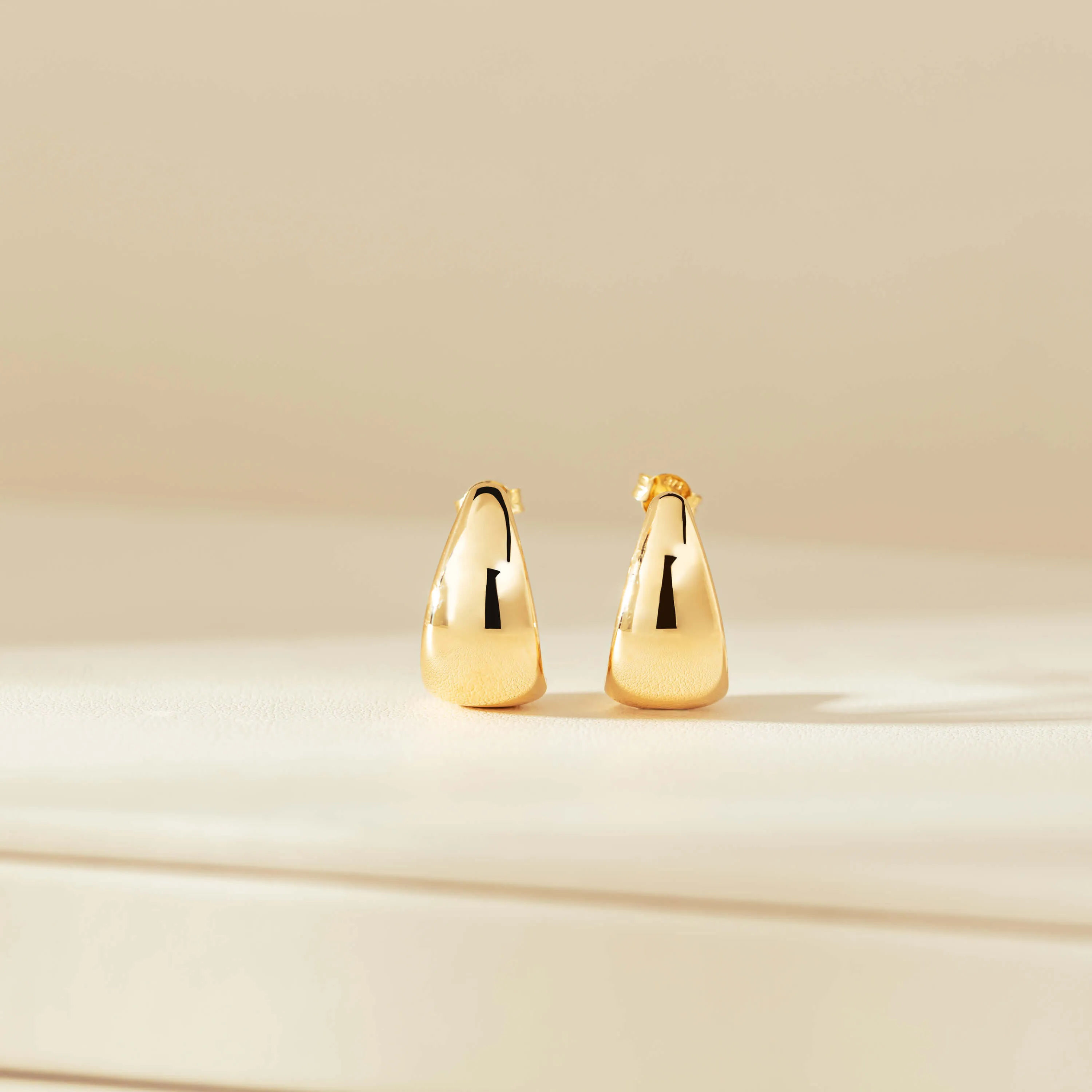 9ct Yellow Gold Large Crescent Hoop Stud Earrings