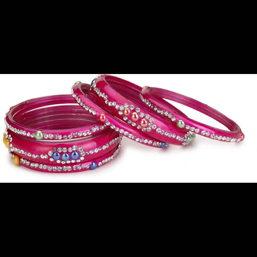 Afast Bridal Wedding & Party Fashionable Colorful Glass Bangle/Kada Set, Pack Of 12 - Pink, Blue