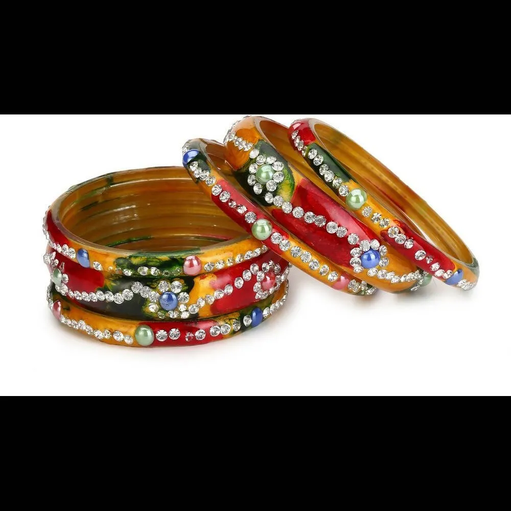 Afast Bridal Wedding & Party Fashionable Colorful Glass Bangle/Kada Set, Pack Of 12 - Yellow, Maroon