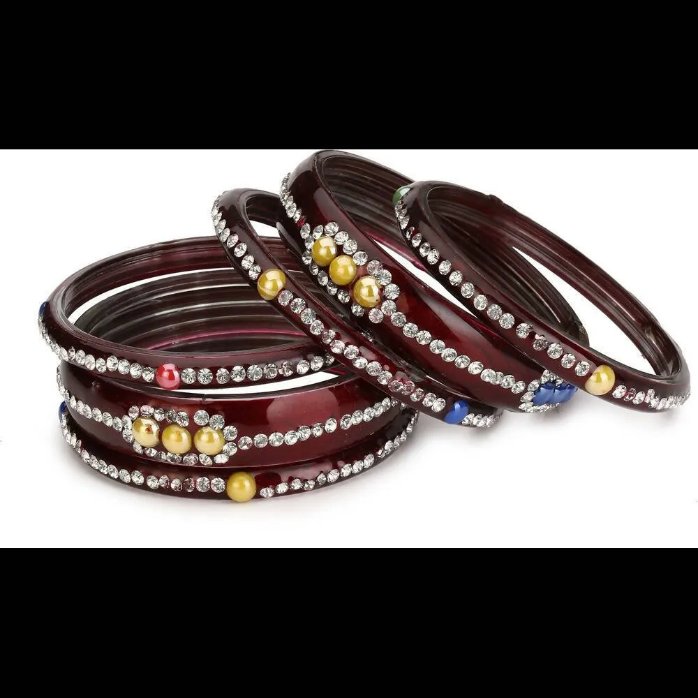 Afast Bridal Wedding & Party Fashionable Colorful Glass Bangle/Kada Set, Pack Of 12 - Yellow, Maroon