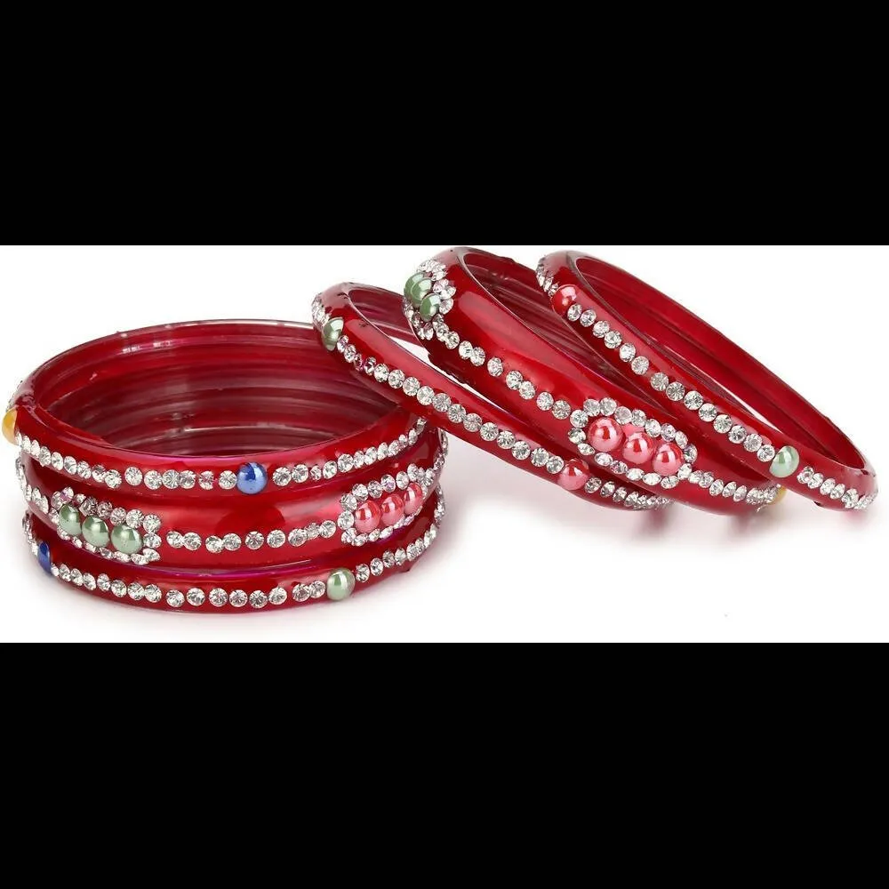 Afast Bridal Wedding & Party Fashionable Colorful Glass Bangle/Kada Set, Pack Of 12 - Yellow, Red
