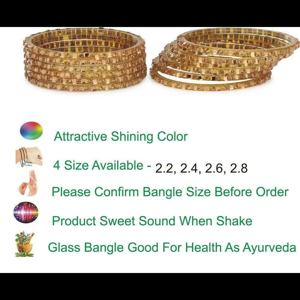 Afast Bridal Wedding & Party Fashionable Colorful Glass Bangle/Kada Set, Pack Of 12 - Yellow