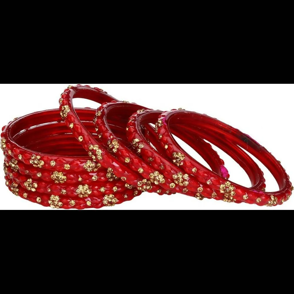 Afast Bridal Wedding & Party Fashionable Colorful Glass Bangle/Kada Set, Pack Of 16 - Red