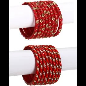 Afast Bridal Wedding & Party Fashionable Colorful Glass Bangle/Kada Set, Pack Of 16 - Red
