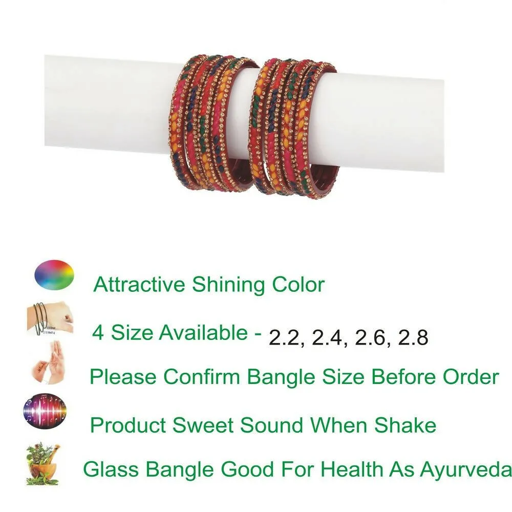 Afast Bridal Wedding & Party Fashionable Colorful Glass Bangle/Kada Set, Pack Of 8 - Multicolor