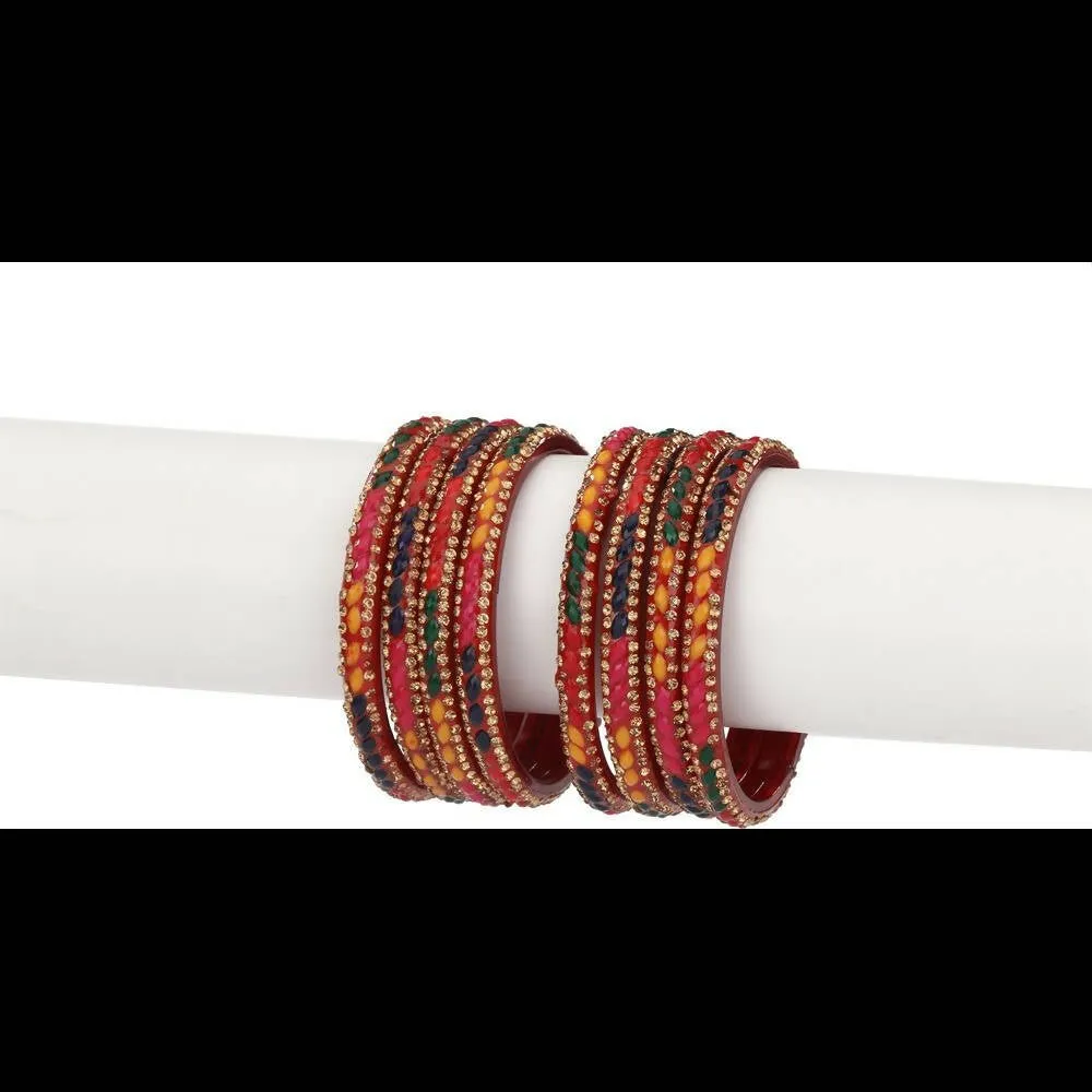 Afast Bridal Wedding & Party Fashionable Colorful Glass Bangle/Kada Set, Pack Of 8 - Multicolor