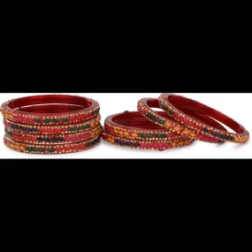 Afast Bridal Wedding & Party Fashionable Colorful Glass Bangle/Kada Set, Pack Of 8 - Multicolor