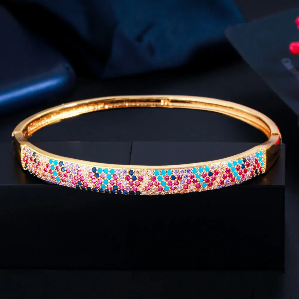 African Gold Rainbow Cubic Zirconia Big Round Open Cuff Bracelet Bangles