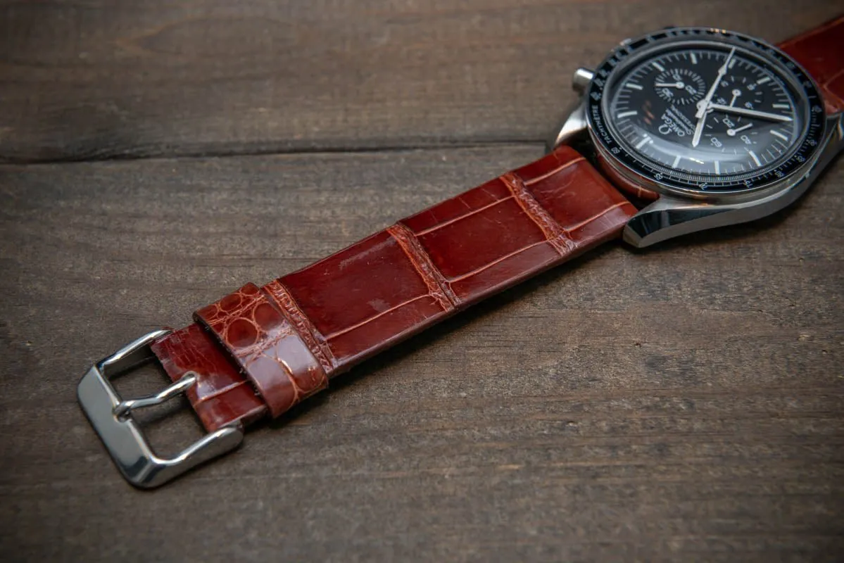 Alligator watch strap, Brown glazed, handmade in Finland