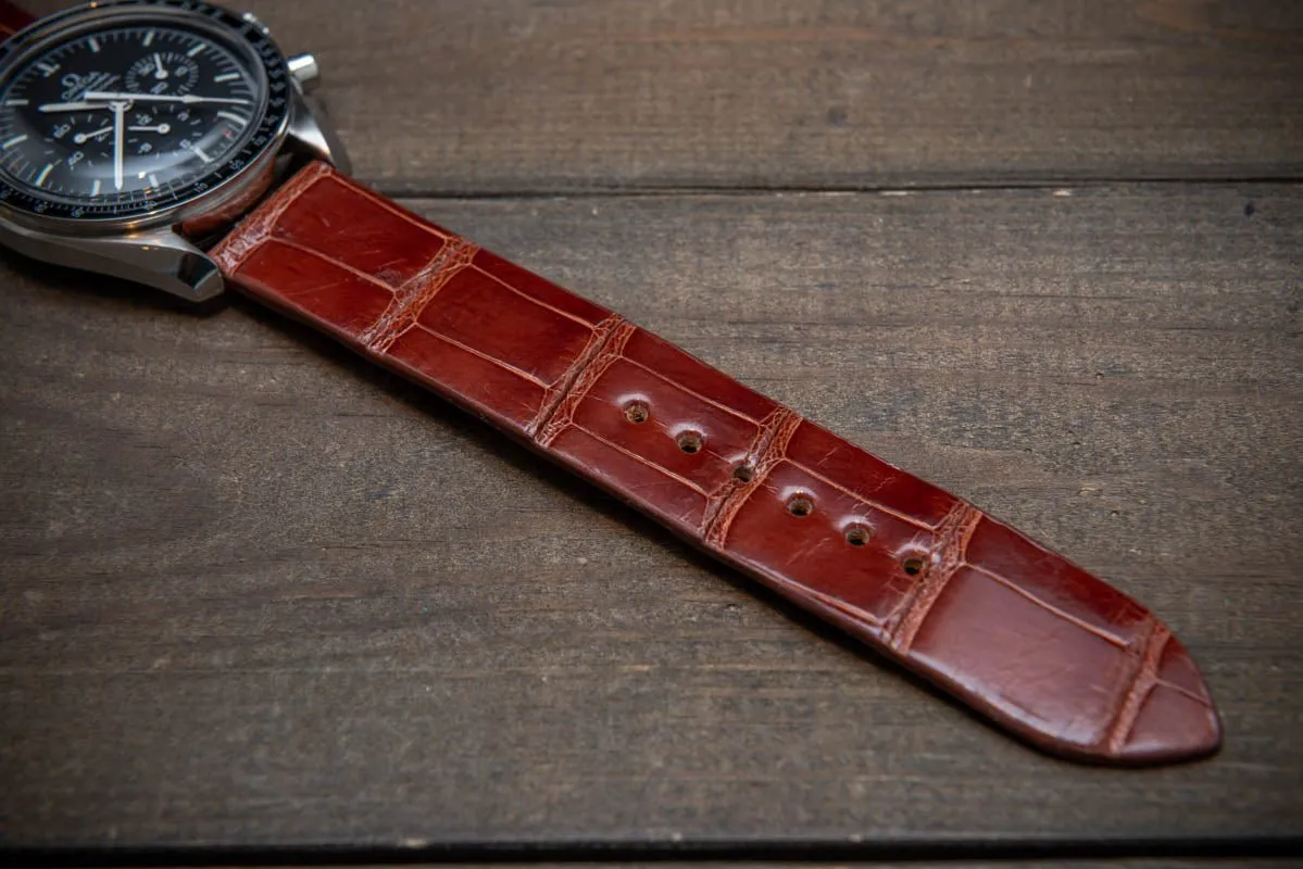 Alligator watch strap, Brown glazed, handmade in Finland