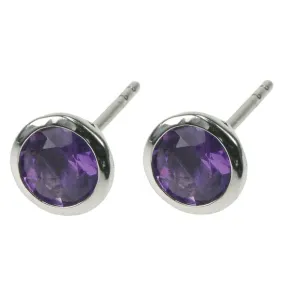 Amethyst Small Circle Solid 925 Sterling Silver Studs
