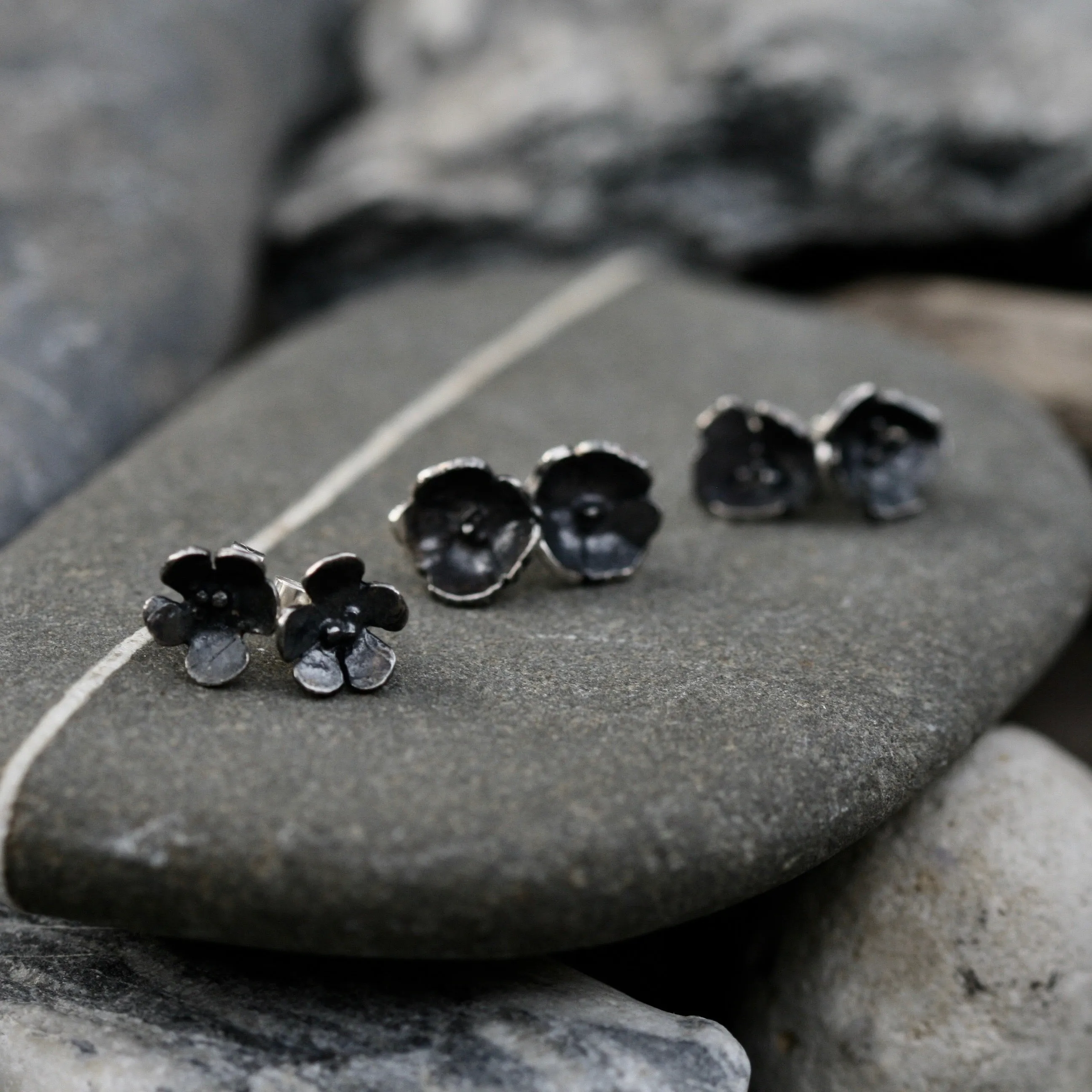 Apple Blossom Stud Earrings Silver Flower Jewellery