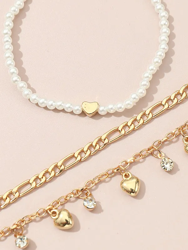 Beaded Chains Tasseled Triple Layered Anklets