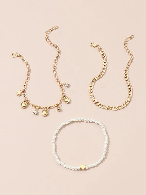 Beaded Chains Tasseled Triple Layered Anklets