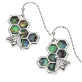 Bee on Honeycomb Paua Shell Earrings