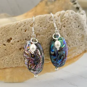 BESHEEK Sterling Silver, Freshwater Pearl and Abalone Shell Puff Earrings | Hypoallergenic Boho Beach Gala Wedding Style Fashion Earrings