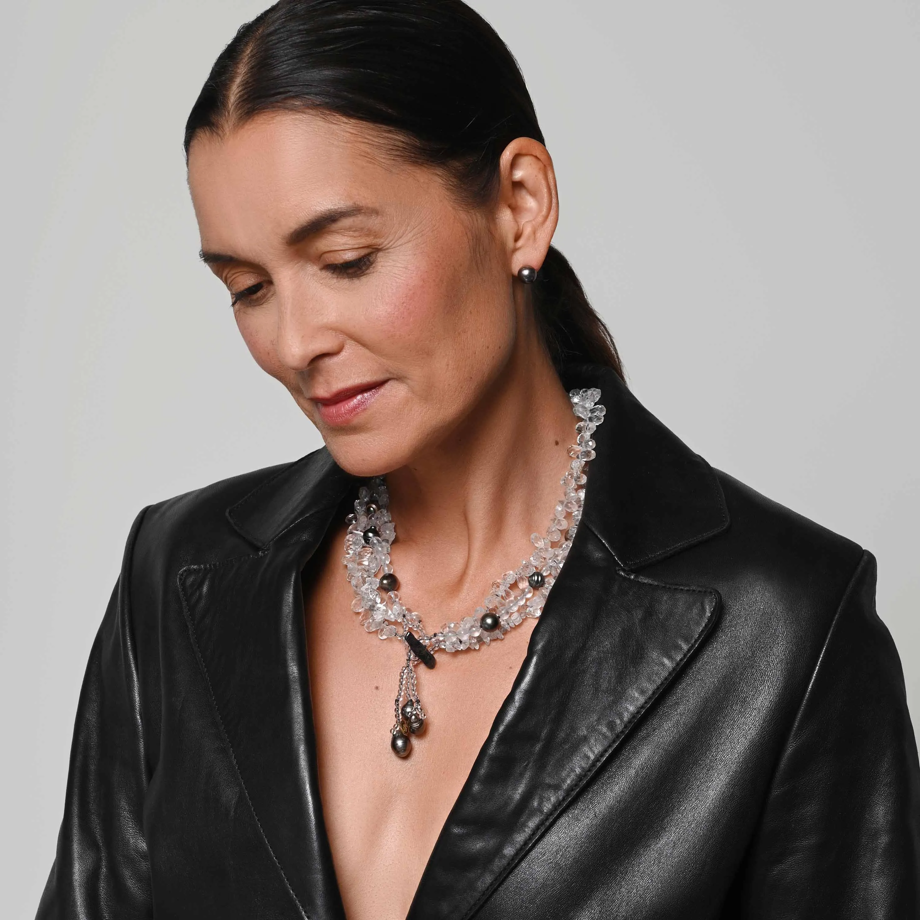 Black Tahitian Pearl & Rock Crystal 'Tsarina' Multistrand Choker Necklace
