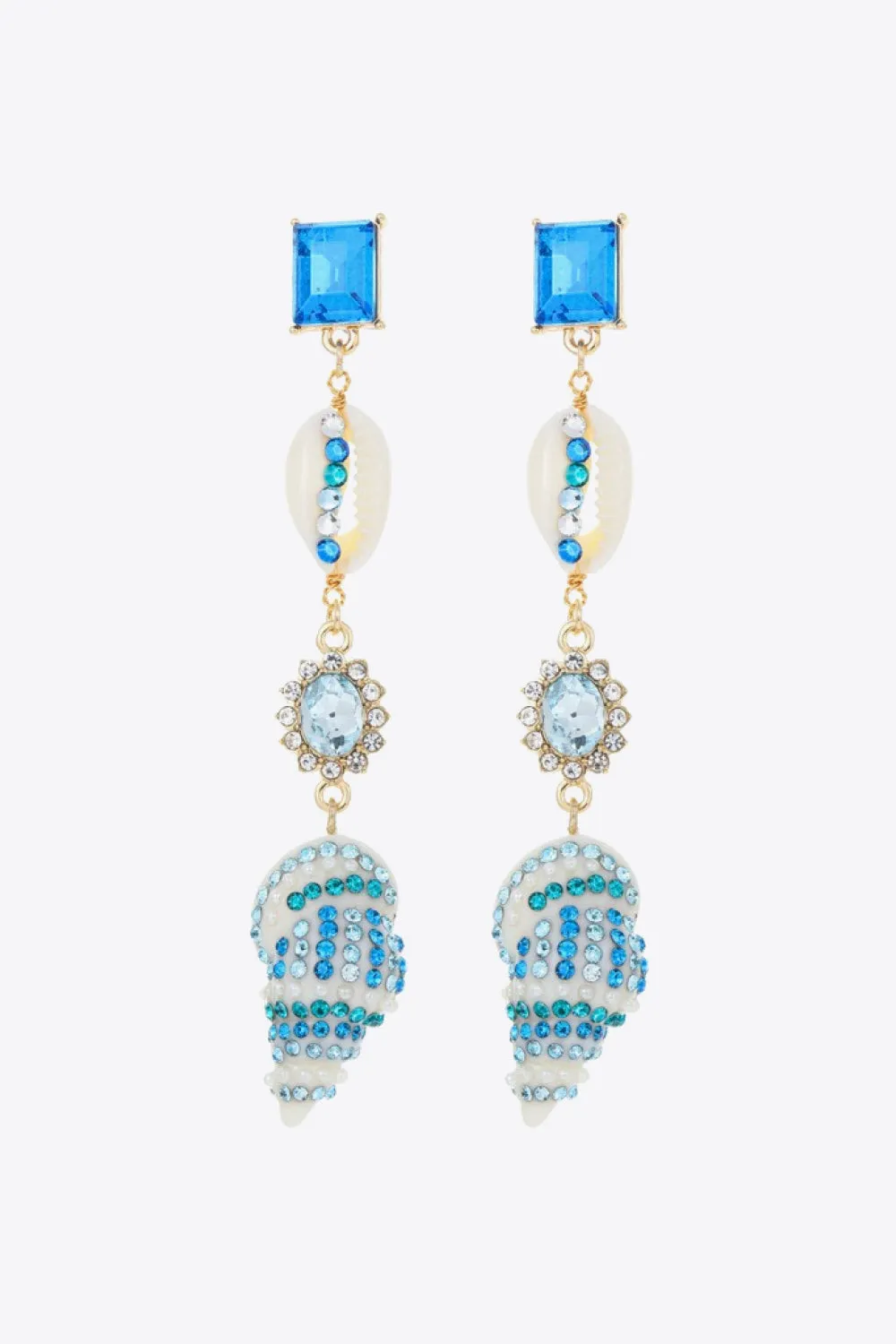 Blue Conch Shell Drop Earrings