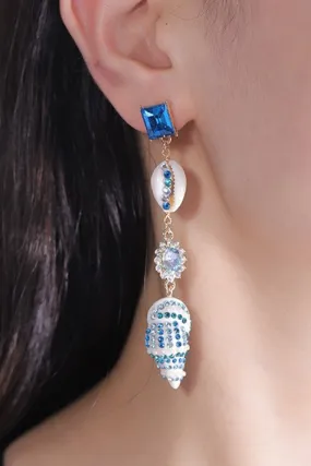 Blue Conch Shell Drop Earrings
