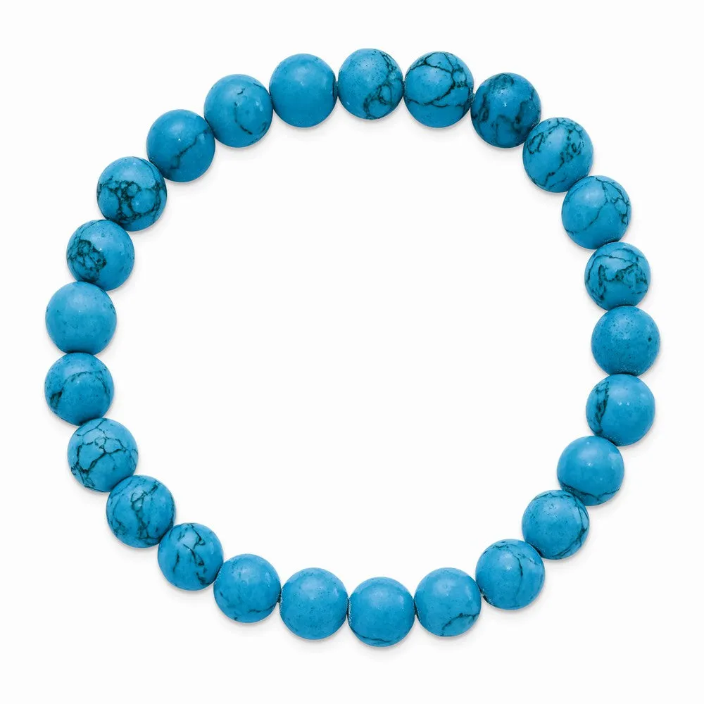 Blue Turquoise Agate Beaded Stretch Bracelet