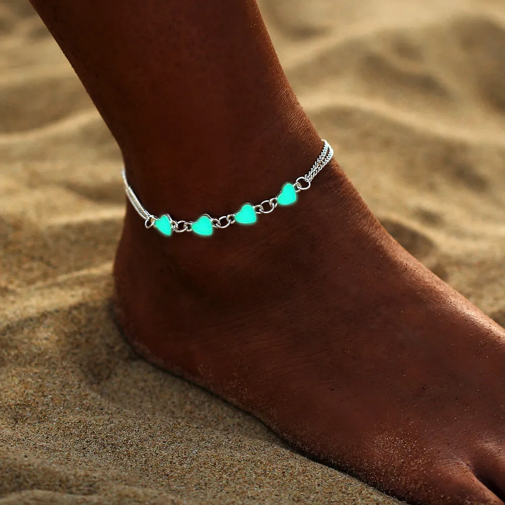 Bohemia Luminous Heart Pendant Anklets For Women
