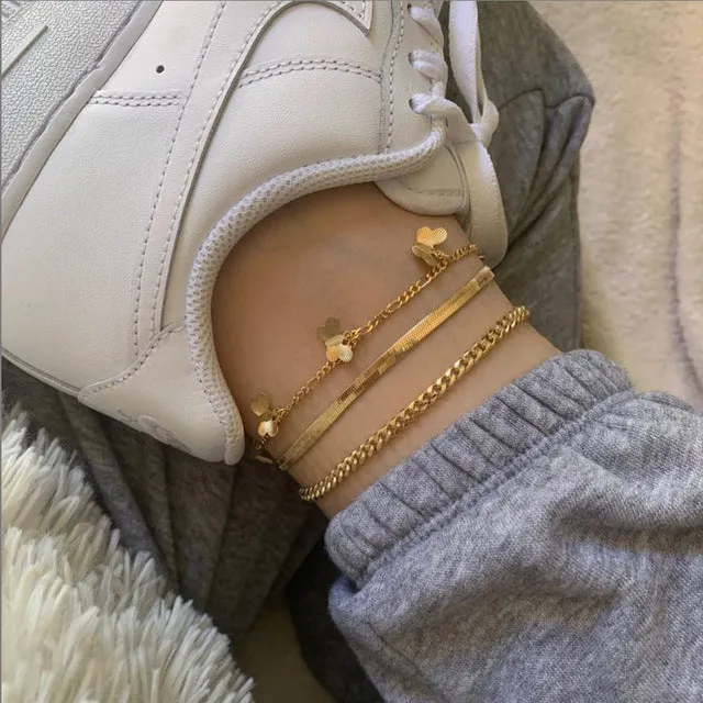 Bohemia Luminous Heart Pendant Anklets For Women