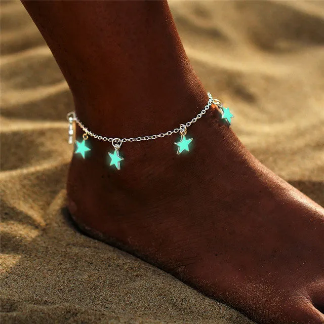Bohemia Luminous Heart Pendant Anklets For Women