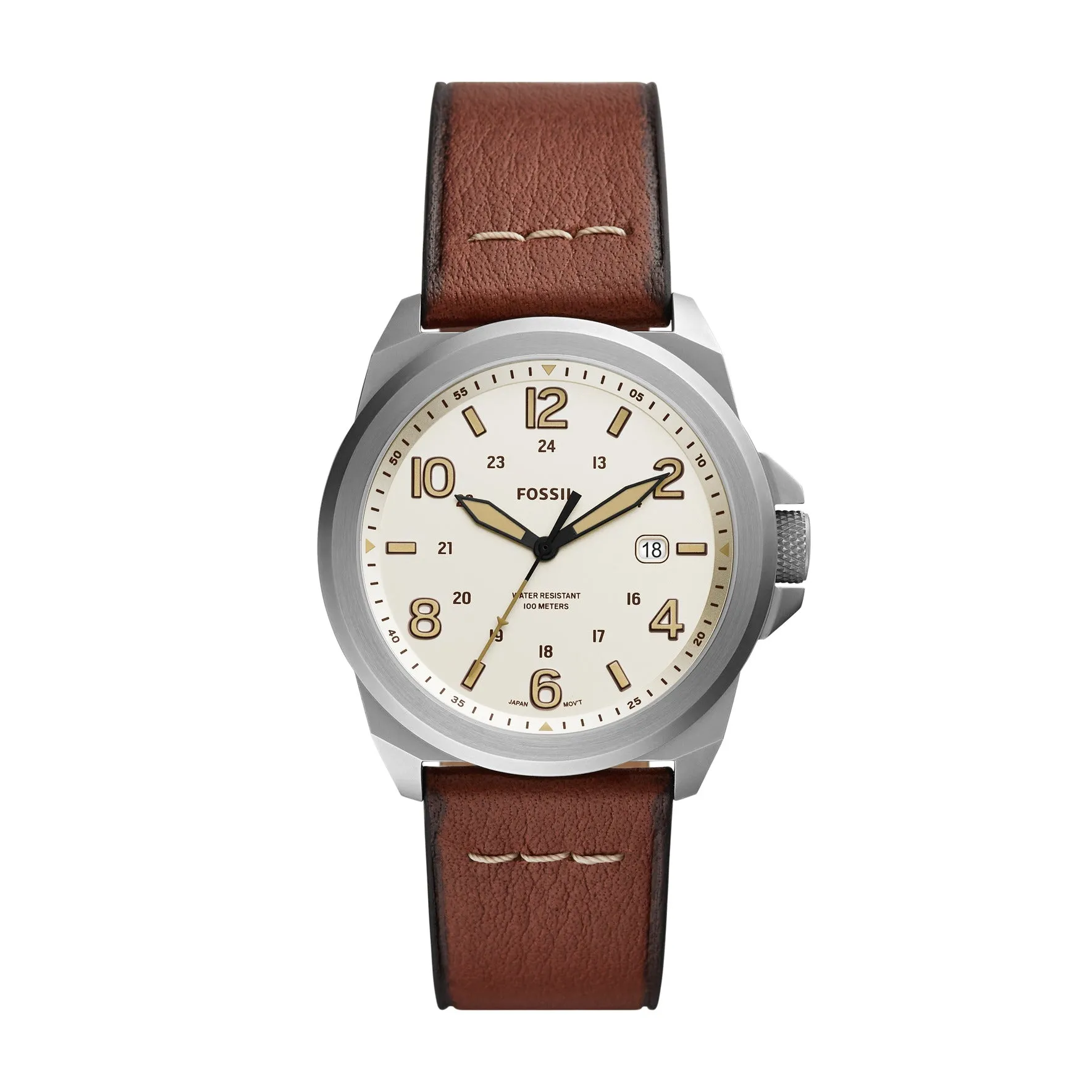 Bronson Three-Hand Date Medium Brown Leather Watch