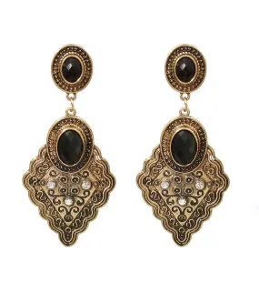 Burnished Gold Ornate V Dangle Earrings