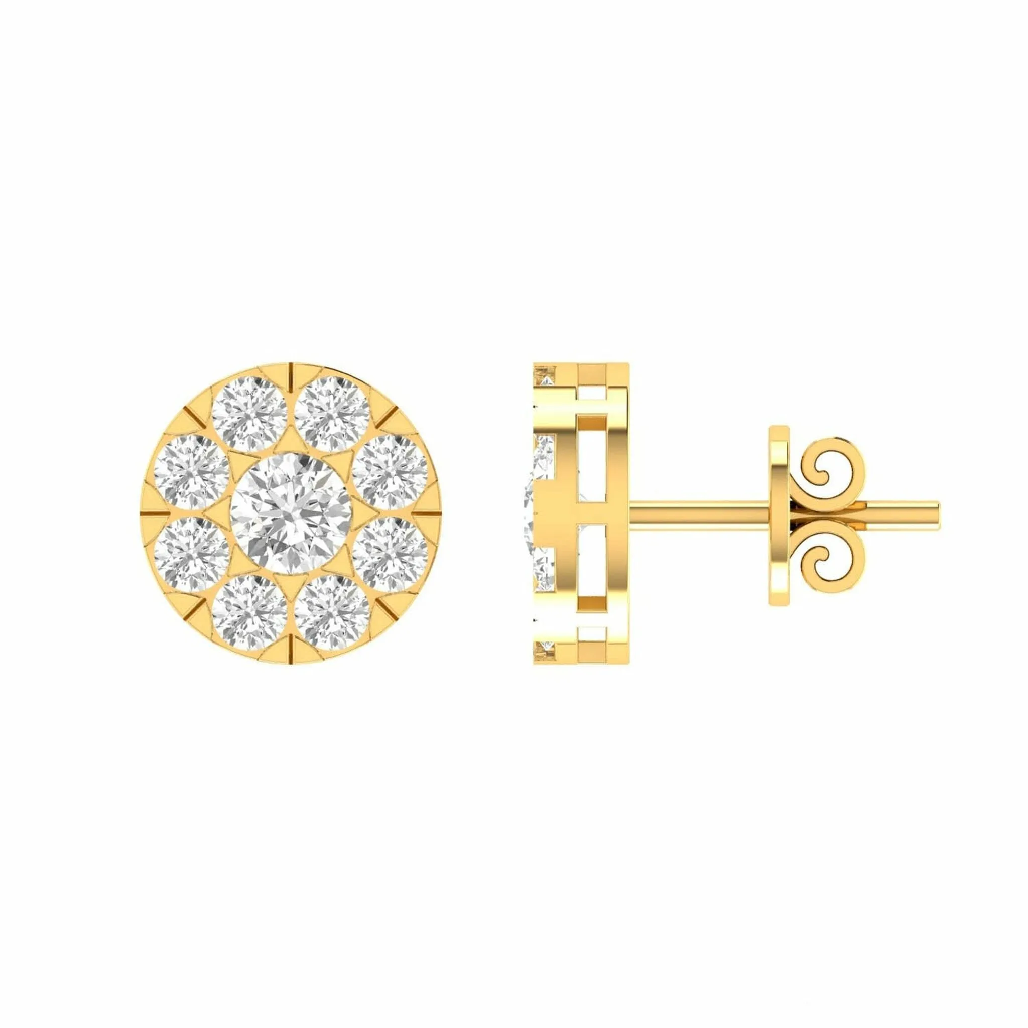 Cluster Diamond Stud Earrings With 0.25ct Diamonds In 9K Yellow Gold