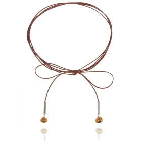 Copper Freshwater Pearl & Leather 'Parisian' Choker
