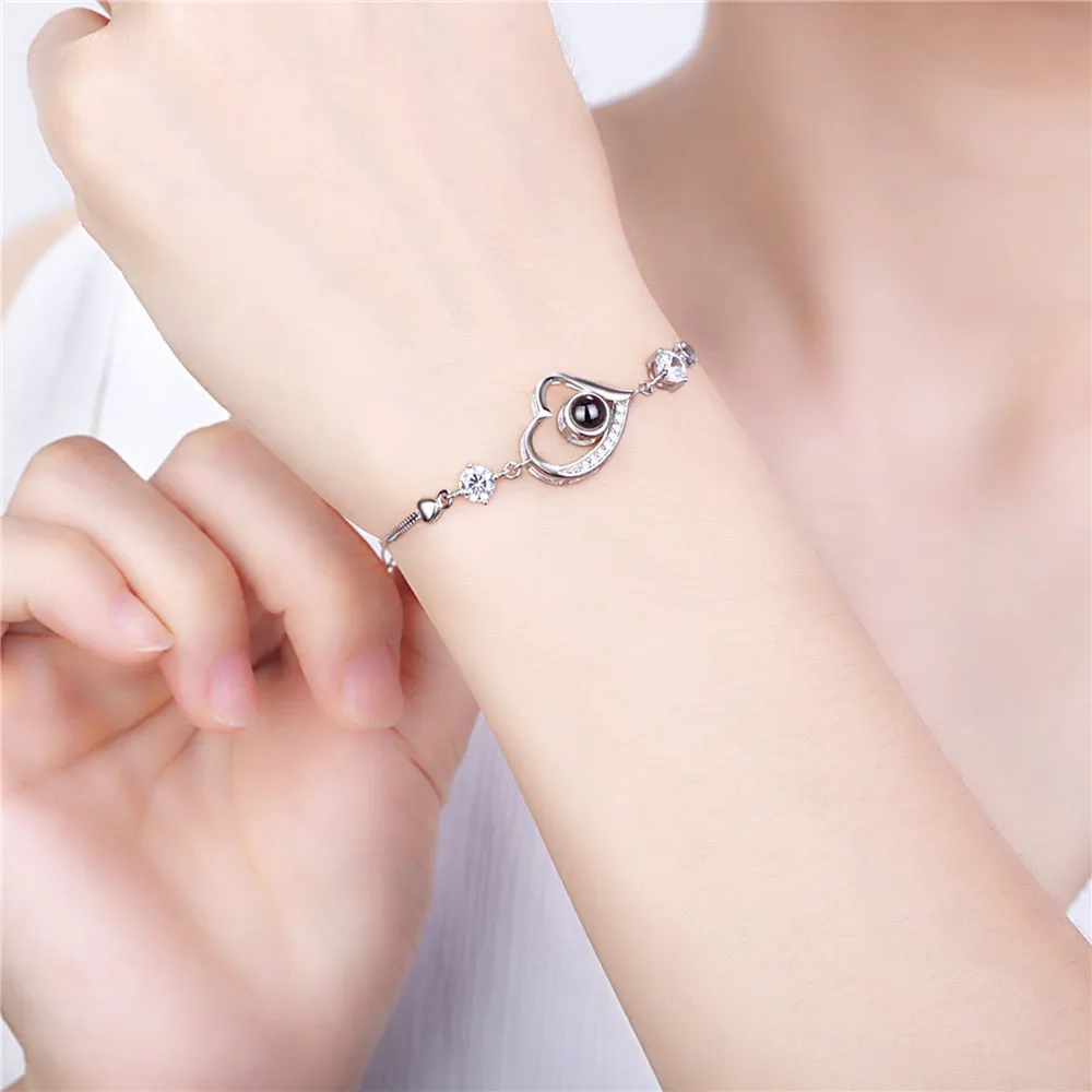 Customize Photo Name Projection Bracelet For 100 Languages Heart Chain Bracelets