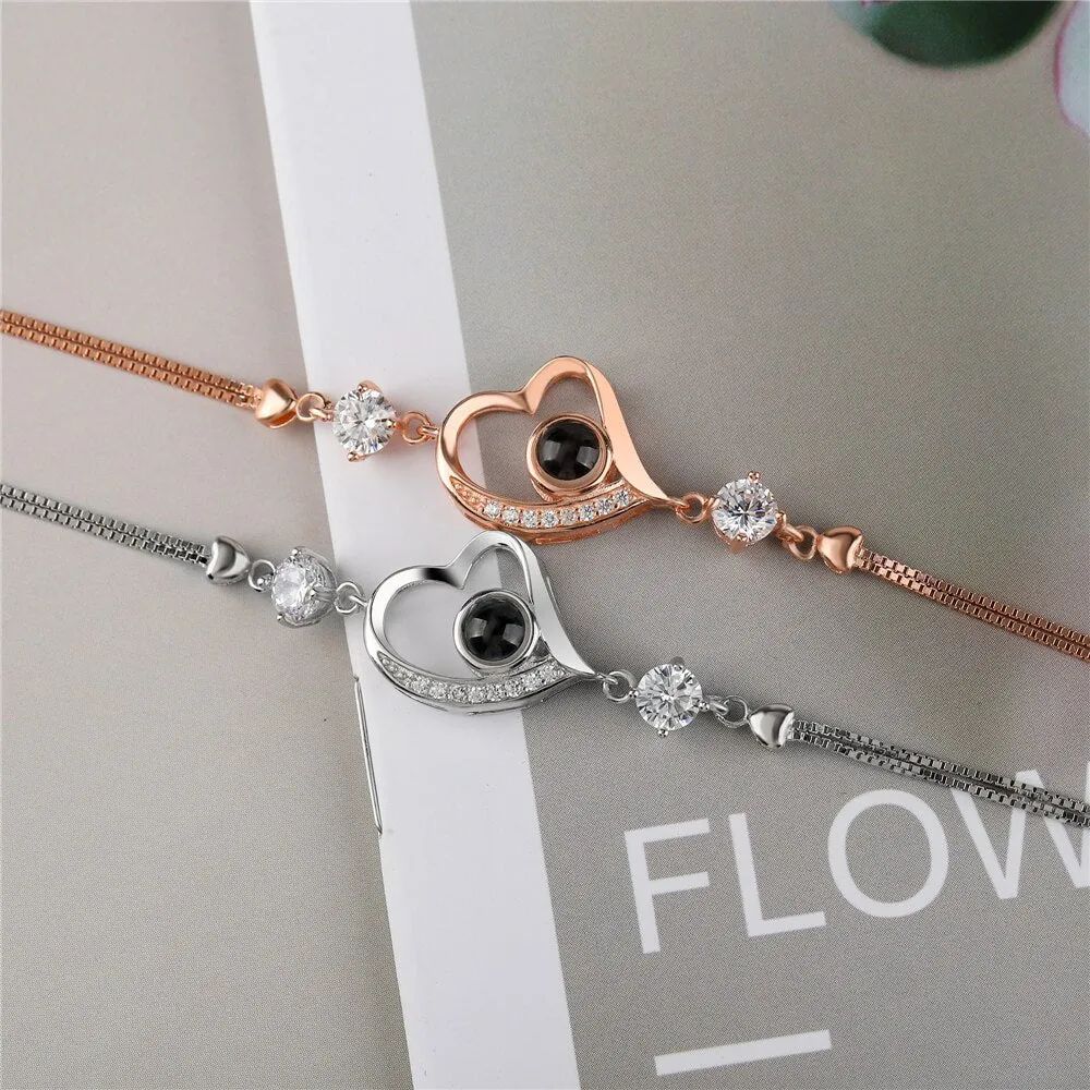 Customize Photo Name Projection Bracelet For 100 Languages Heart Chain Bracelets