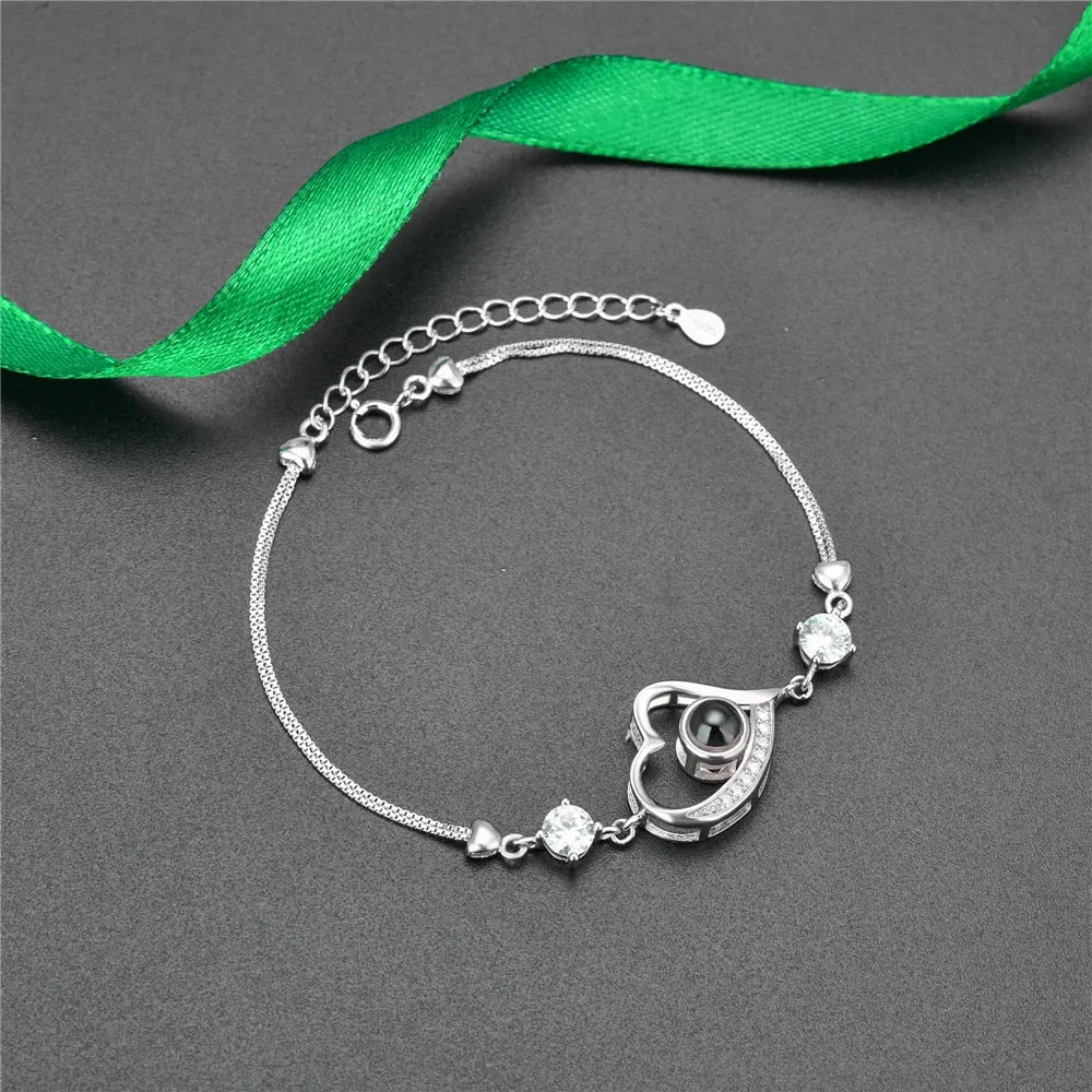 Customize Photo Name Projection Bracelet For 100 Languages Heart Chain Bracelets