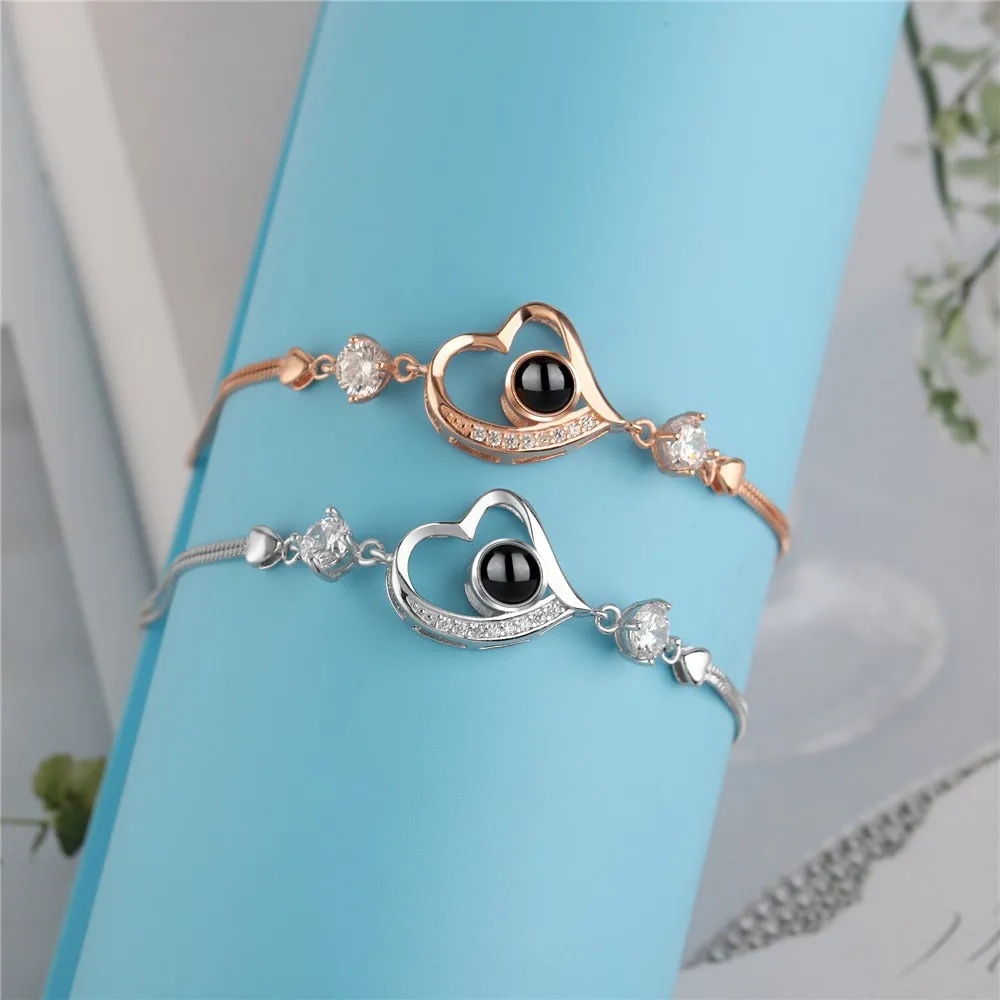 Customize Photo Name Projection Bracelet For 100 Languages Heart Chain Bracelets