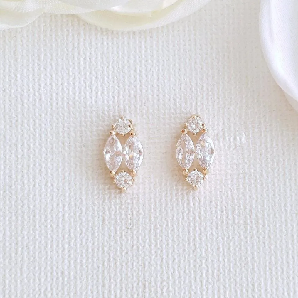 Cute Rose Gold Diamond Shaped Stud Earrings-Hayley
