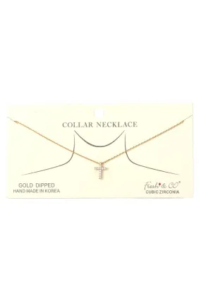 Dainty Rhinestone Cross Charm Collar Necklace