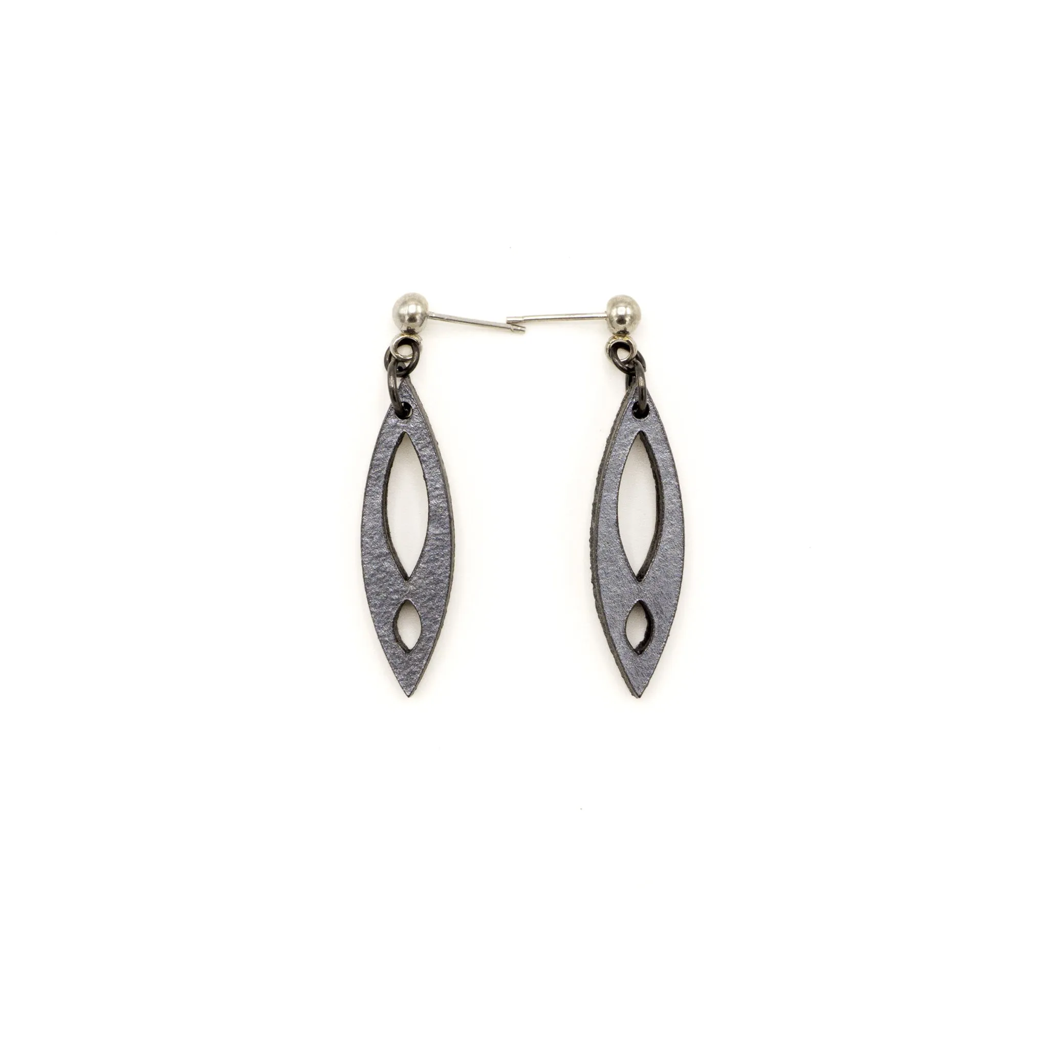 Dangle Stud Earrings [s2] // Leather - Silver
