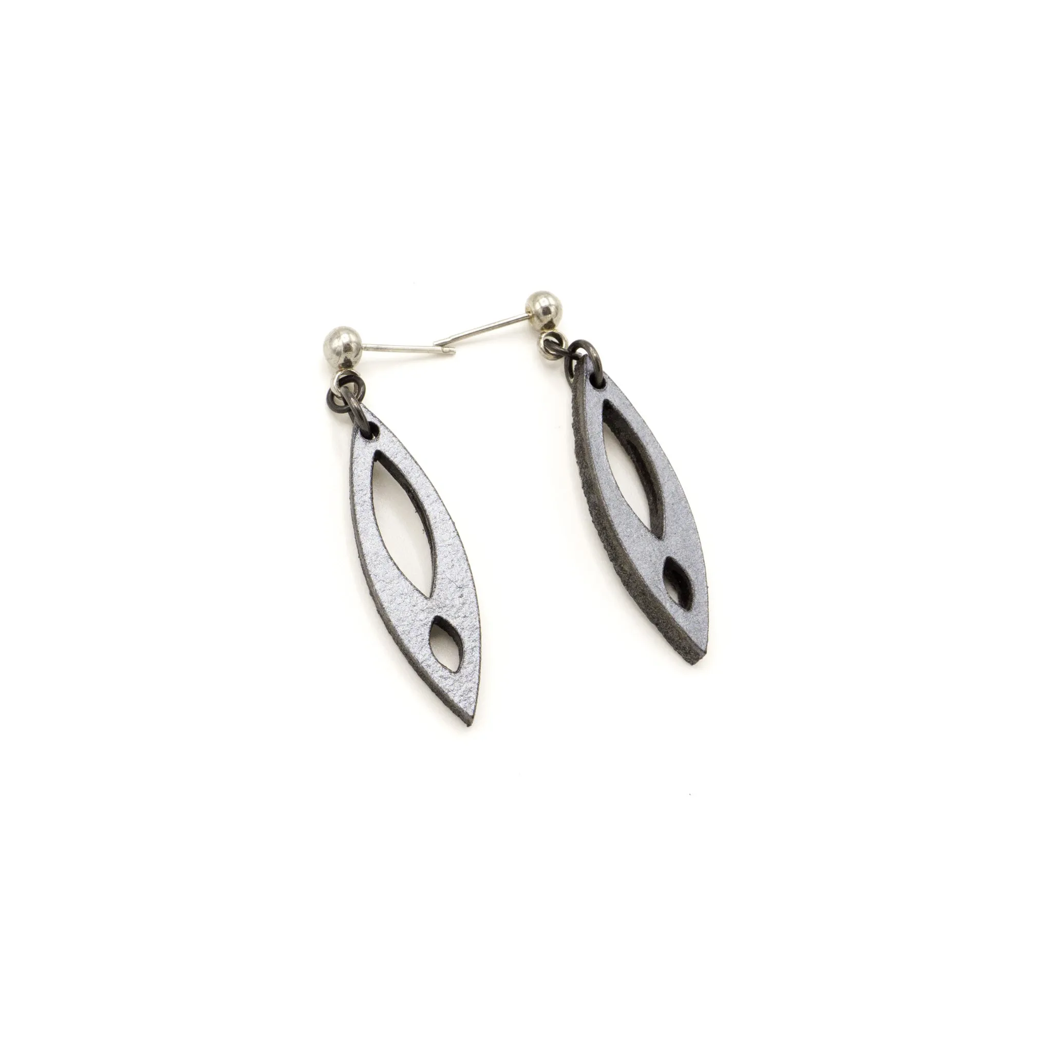 Dangle Stud Earrings [s2] // Leather - Silver