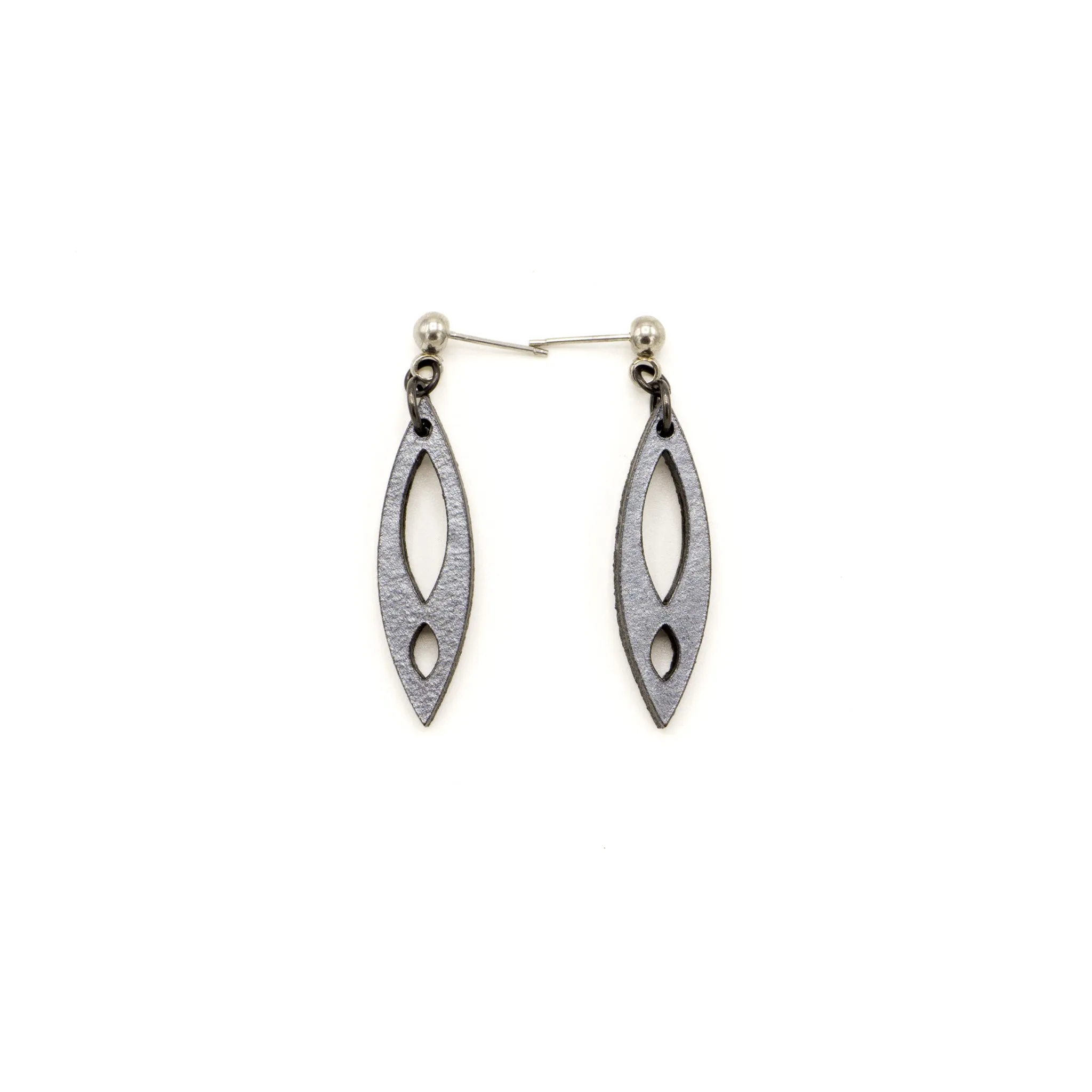 Dangle Stud Earrings [s2] // Leather - Silver
