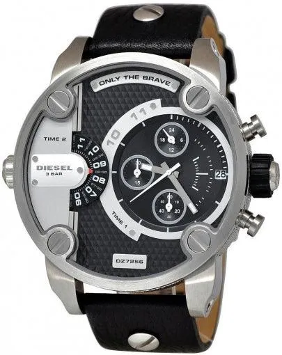 Diesel Little Daddy DZ7256 Silver Dial Black Leather Men's Watch