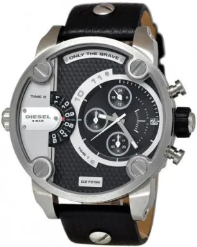 Diesel Little Daddy DZ7256 Silver Dial Black Leather Men's Watch