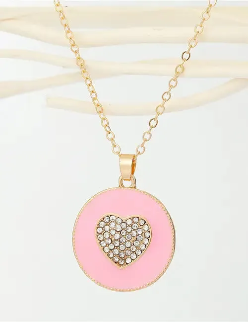 Enamel Circle Swarovski Heart Pendant