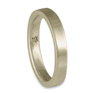 Flat Comfort Fit Wedding Ring, 18K White Gold 3mm Wide by 2mm Thick